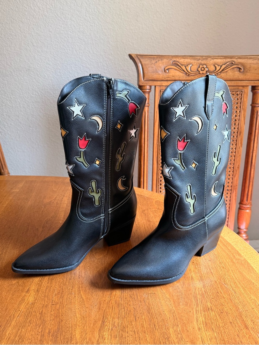 No Boundaries black cowboy boots with cutout designs Brand New